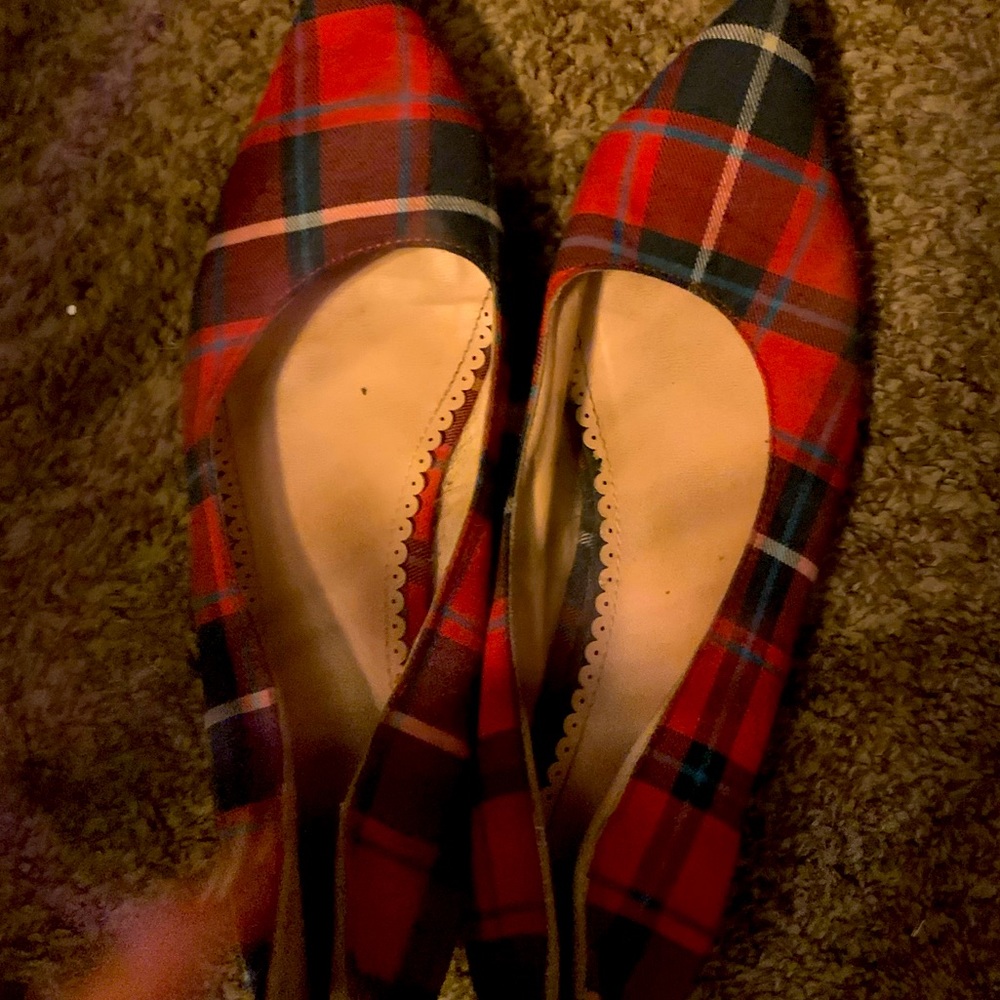 Plaid kitten heels